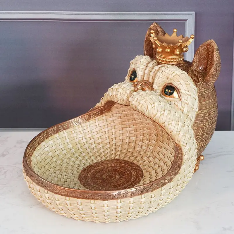 

Imitation Rattan Woven Animal Key Storage Ornament, Light Luxury Ornament, Remote Control Key Dried Fruit Storage Box