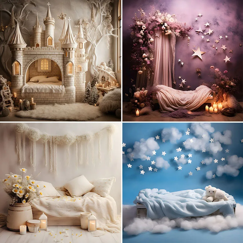 Mehofond Photography Background Glitter Stars Clouds Castle Flowers Birthday Newborn Baby Portrait Decor Backdrop Photo Studio