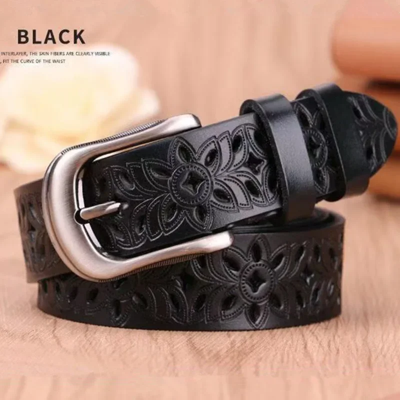 115CM New Belt Hollow Pattern Belt Ladies Trend Waistband Genuine Woman Belt Vintage Pin Buckle Imitation Leather Strap Jeans