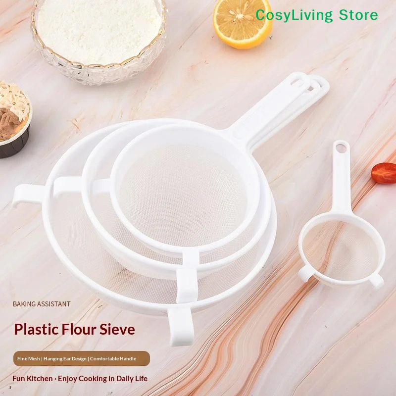 [CL] 1 Peça Peneira de Plástico com Malha Fina e Cabo para Cozinha, Filtro para Leite Vegetal, Farinha, Leite de Soja e Café, Utensílio de Cozinha