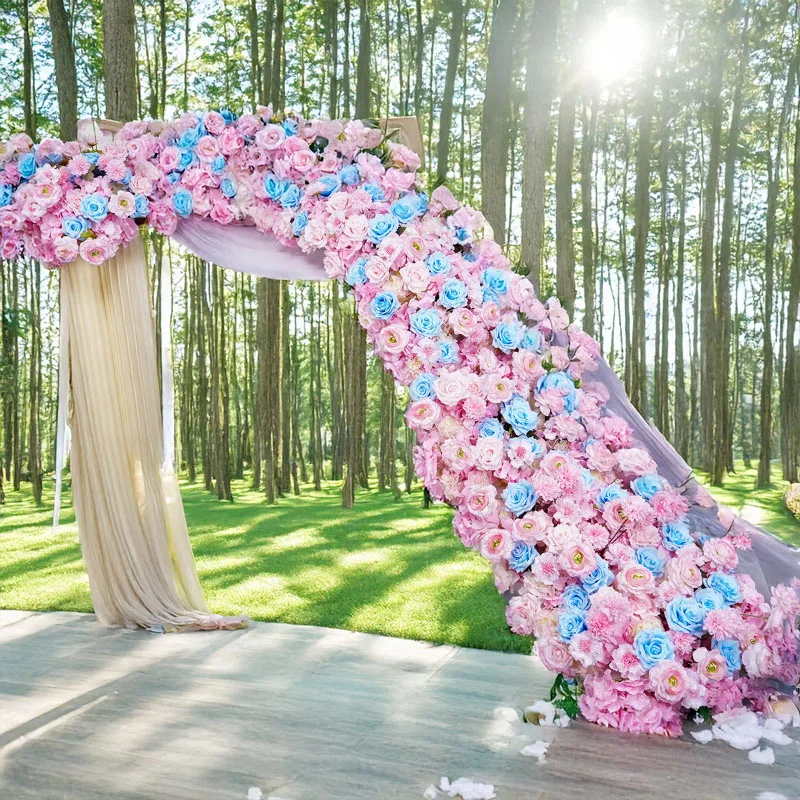 

Blue Pink Artificial Rose Wedding Ribbon Flower Conference Table Exhibition Window Decoration Silk Flower Wedding Decoration