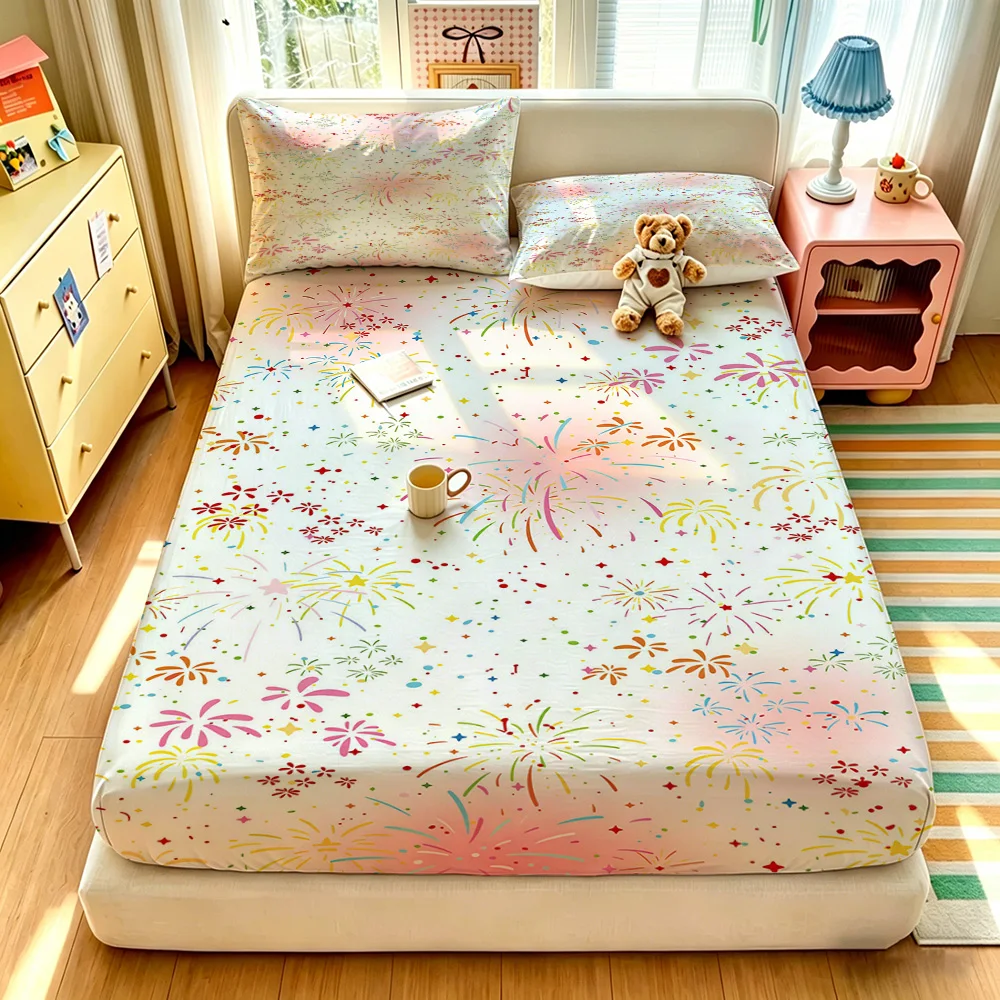 3pcs(1 duvet cover + 2 pillowcases, coreless)with a colorful fireworks pattern, available in multiple sizes