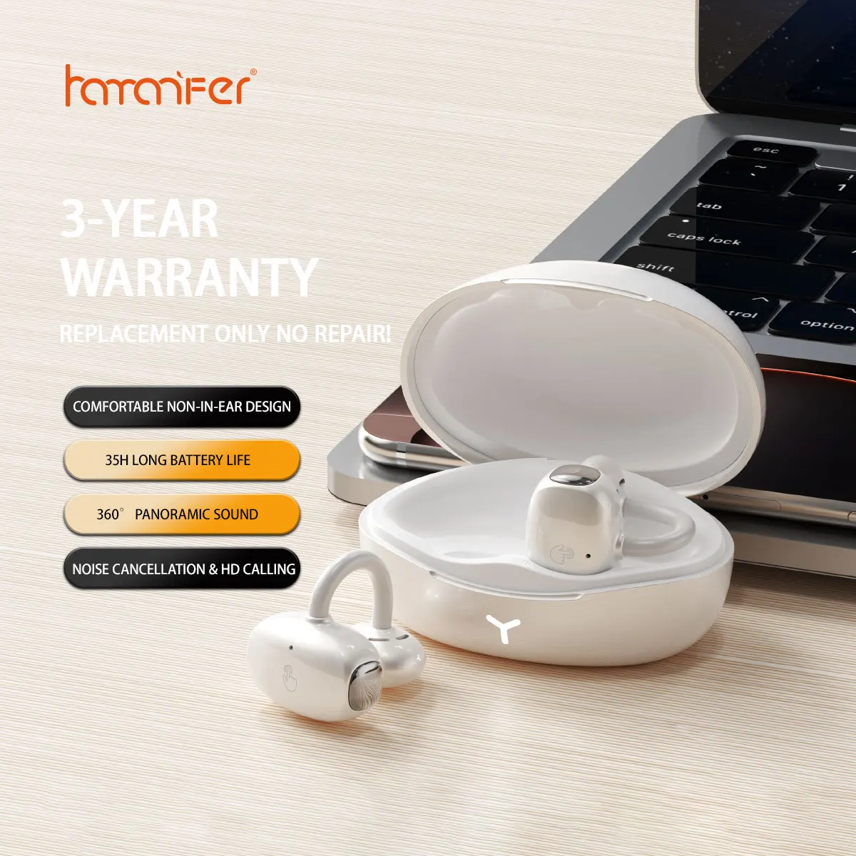 

HAMANFER MX22 Wireless Bluetooth Earphones Clip On Headphones Ear Hook Gaming Headset Sports TWS Earbuds Noise Cancelling Stereo