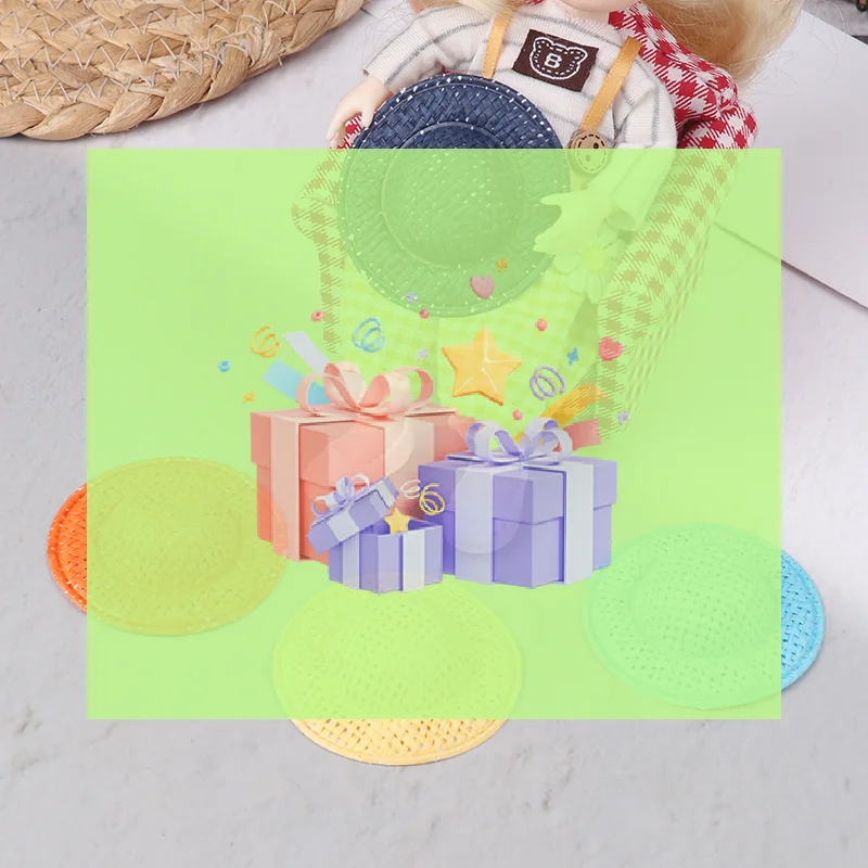 Conjunto de 5 chapéus de boneca de palha em miniatura para decoração de casa de bonecas e brincadeira infantil