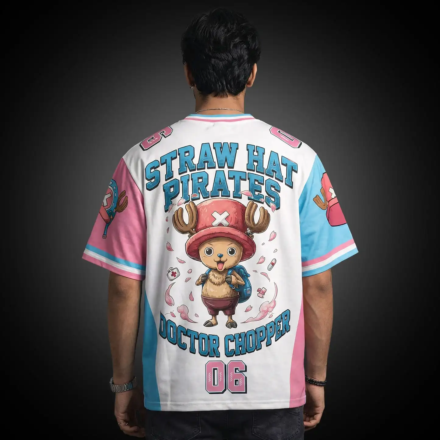 

2026 New One Piece Tony Chopper 06 Jersey Men Straw Hat Pirates Short Sleeve V Neck Pink Blue Anime Graphic Casual Streetwear