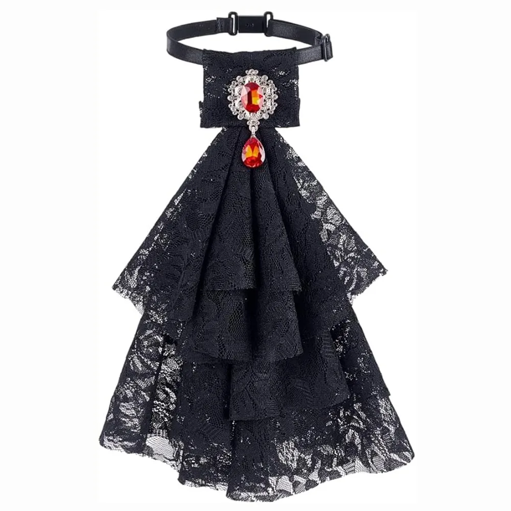 Women Accessories Vintage Style Lace Jabot Collar Detachable Ruffled Jabot Necktie Renaissance Collar Fancy Dress Parties