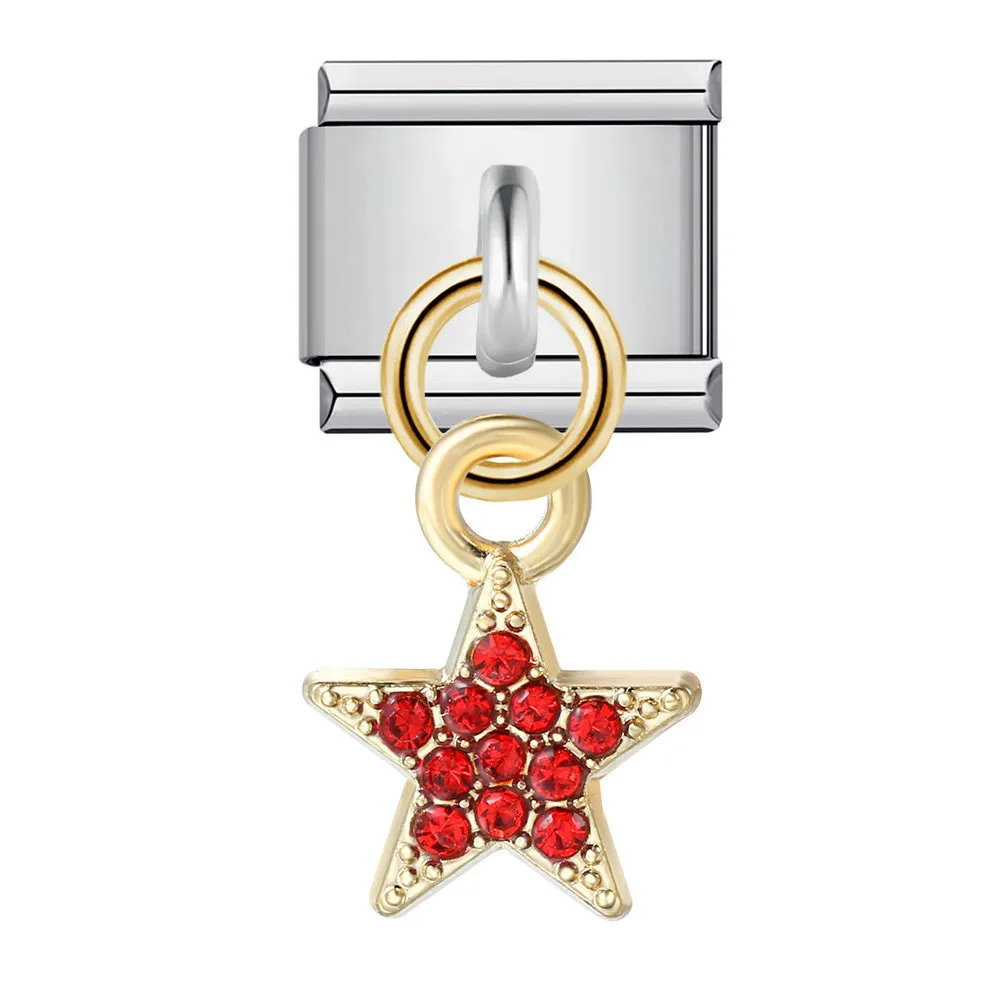GEMOSA Mode Eingelegter Zirkonia Stern Anhänger Italienischer Charm Link Fit 9mm Edelstahl Armband DIY Perlen Herstellung Von Schmuck Geschenk – Detail 2