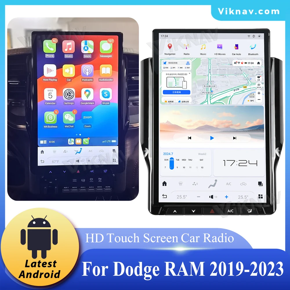 

Обновление Viknav Android 14,4-дюймовый автомобильный радиоприемник для Dodge RAM 2019-2023, беспроводной Carplay, GPS-навигатор, мультимедийный плеер