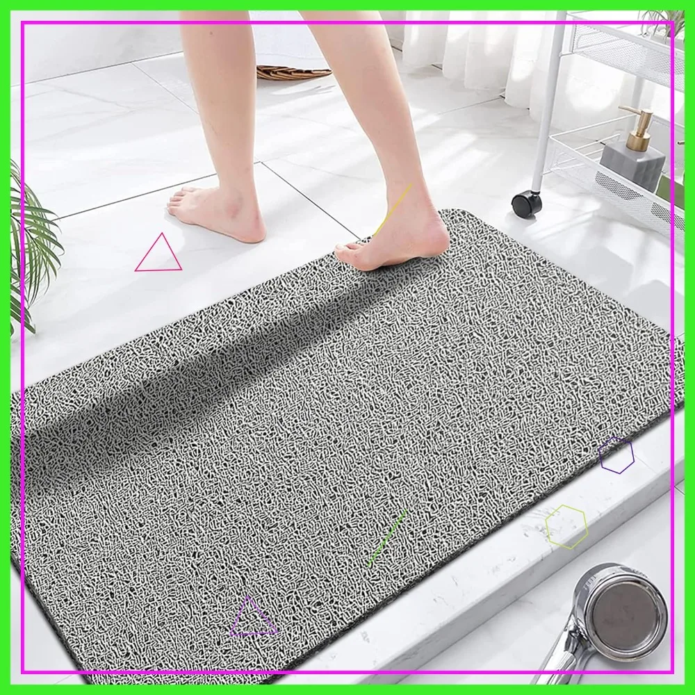 

Non-Slip Shower Mat PVC Loofah Bathroom Floor Quick Drying Extra Large 60x120cm Grey Safe Elderly Kids