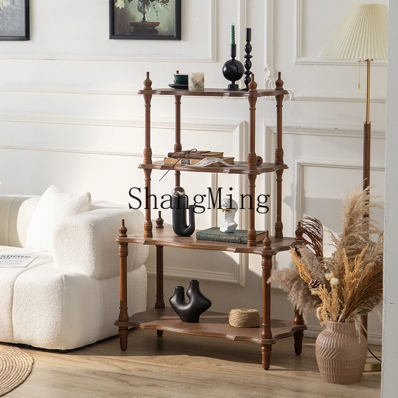 

ZYY medieval style solid wood multi-layer shelf wabi sandy wind restaurant bogu frame flower shop decorative potted flower stand