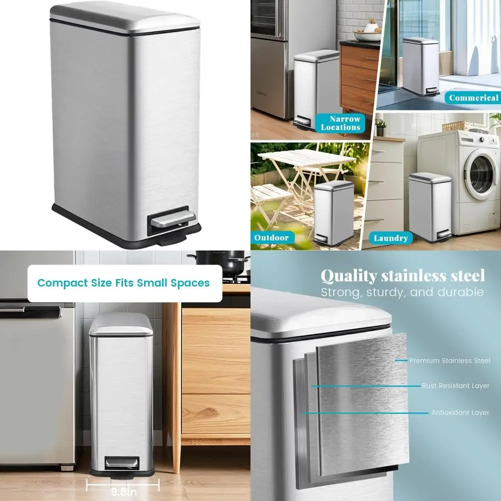 

Stainless Steel Kitchen Trash Can with Removable Inner Bucket and Soft-Close Lid, 30 Liters, Step-On Design for Easy Use