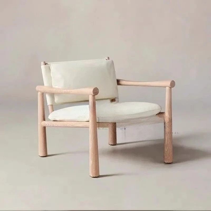 

Nordic simple solid wood living room sofa home balcony leisure hotel leather art meeting chairAsmt52