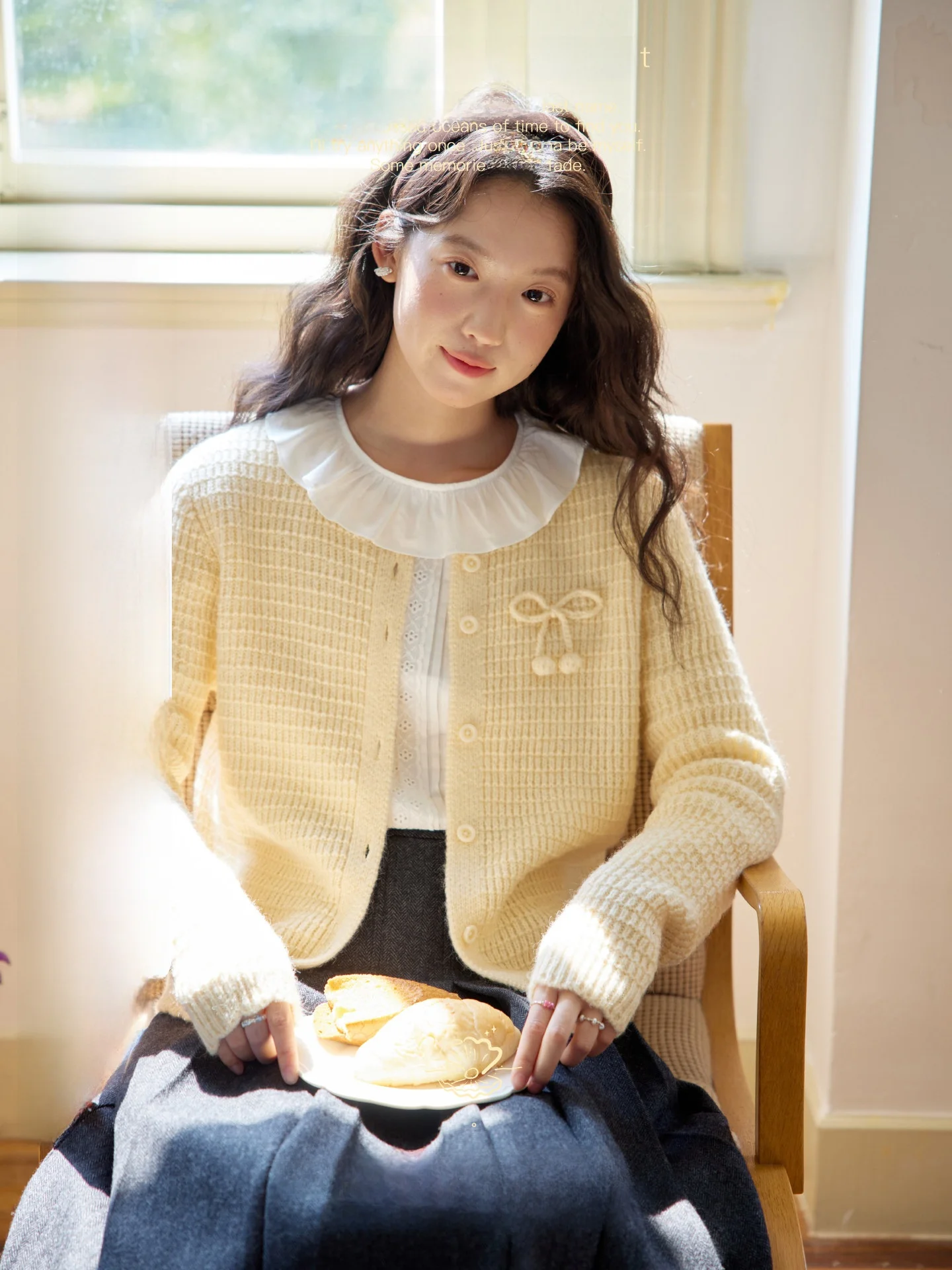 

Новый женский вязаный кардиган Sweet Sle с круглым вырезом, из смесовой шерсти, с длинными рукавами, повседневная одежда для осени и зимы