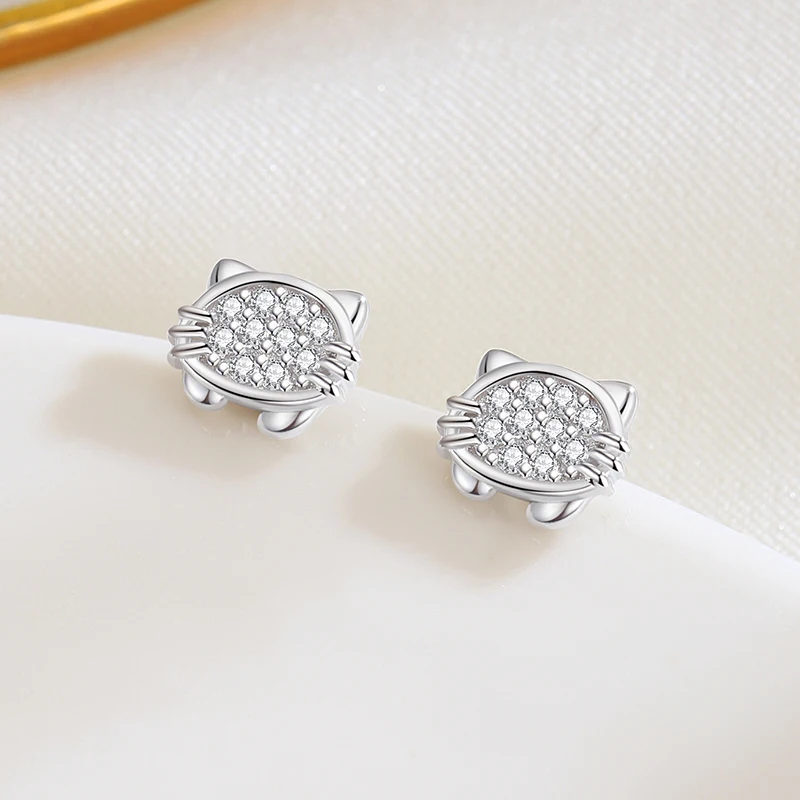 925 Sterling Silver Simple Kitten Earrings For Female Temperament Niche Premium Cute Tiny Cat Fine Girls Ear Jewelry Party Gift
