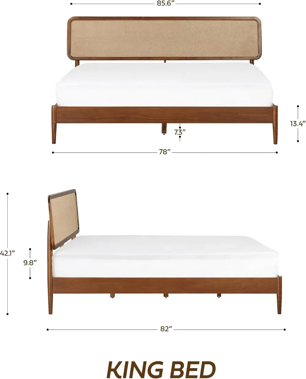 Cadre de lit en bois avec planche de sauna, fabriqué à partir d'une brochure, bois de caoutchouc avec lamelles silencieuses et supports centraux en bois, capacité de 1000 lb