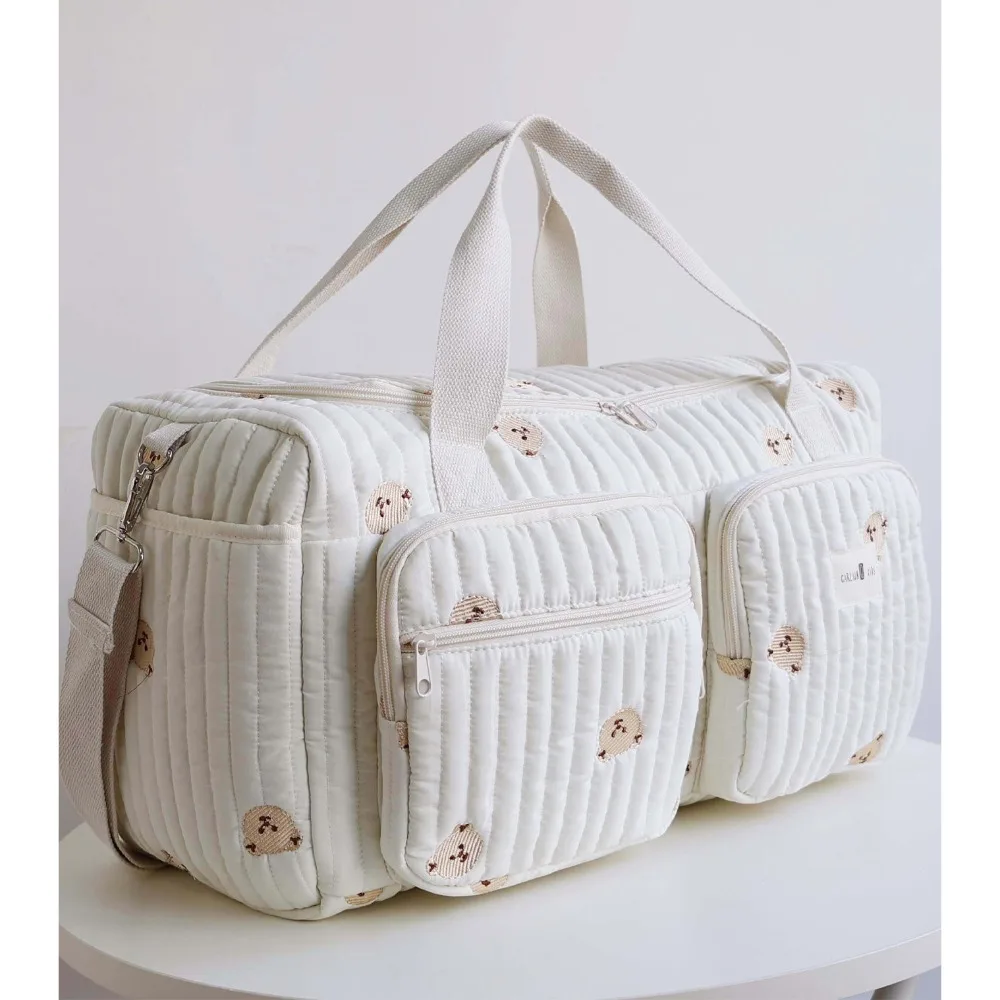 

Little Bear Embroidered Baby Diaper Bag Lightweight Large Capacity Diaper Changing Tote Bag with Shoulder Strap Leisure