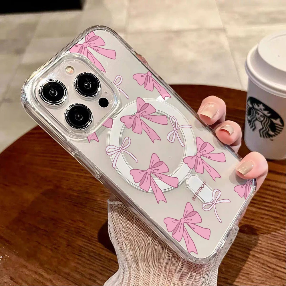 Pink Bow Coquette Girly Series Clear Phone Case For iPhone 17 14 15 16 11 12 13 Pro Max Air 16E 17E 14 15 16 Plus Magnetic Cover view 2