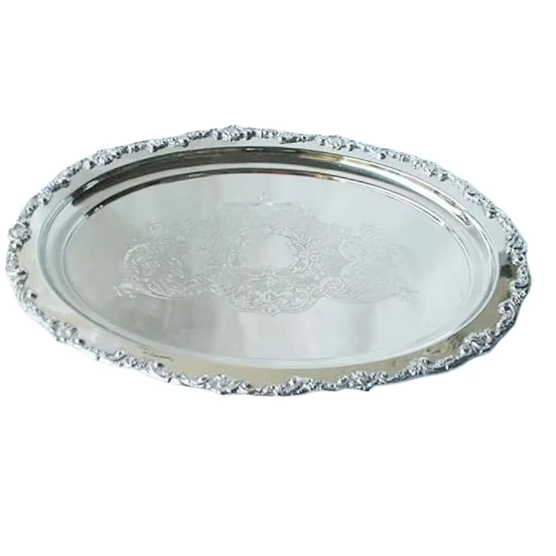

Oval silver tray with artwork for home/hotel/home use, convenient, practical and durable