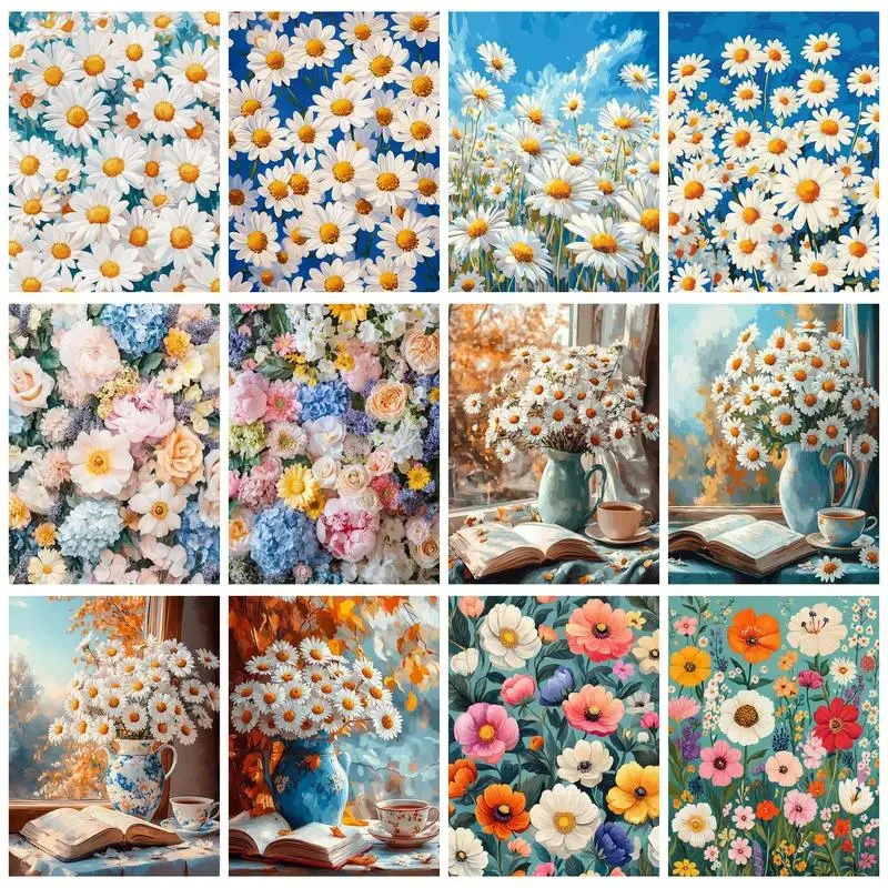 Embroidery Daisy Flower - Pintura de Diamantes 5D con Diseño