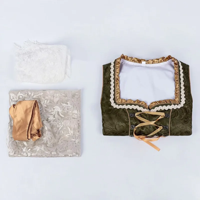 فستان Oktoberfest Dirndl مع مريلة كوسبلاي لمرحلة الكرنفال، فستان الحفلات التقليدي البافاري للنساء