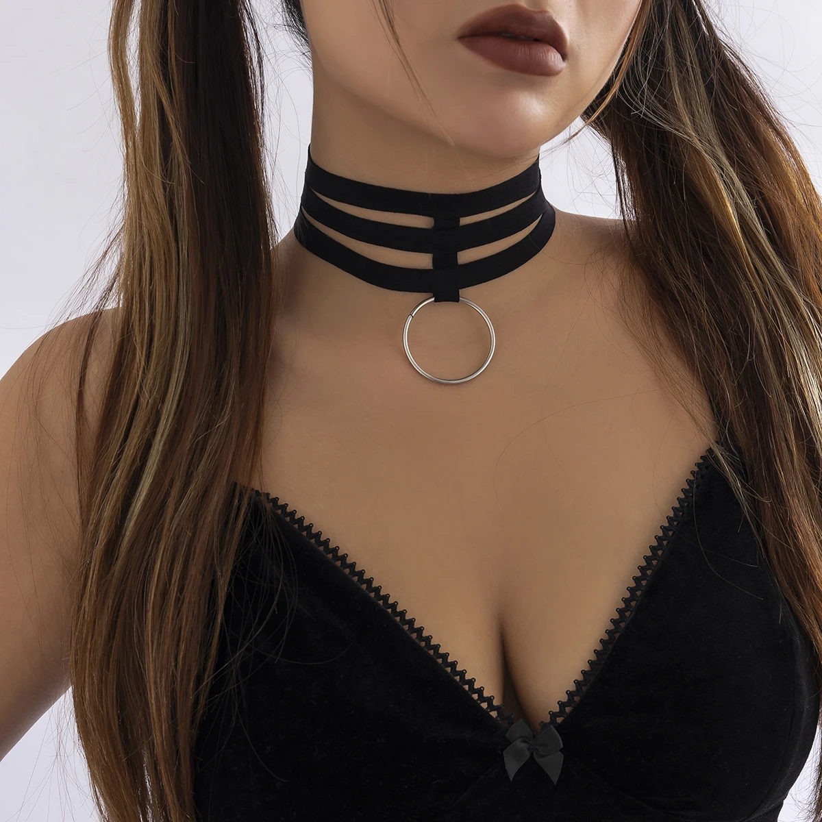 Punk Black Elastic Band Short Choker Necklace for Women Gothic Big Circle Pendants Necklaces Collar 2022 Fashion Jewelry on Neck