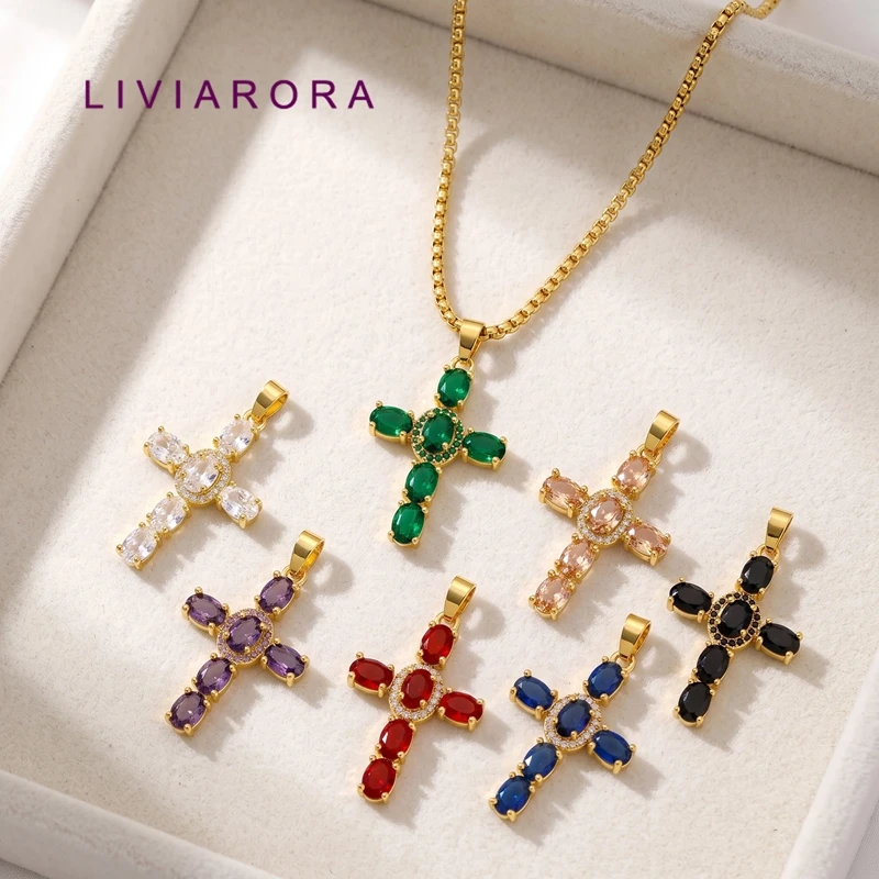1/2Pcs 18K Gold Plated Oval Cross Pendant Accessories, Brass Halo CZ Classic Religious Pendant Charms For DIY Jewelry Making
