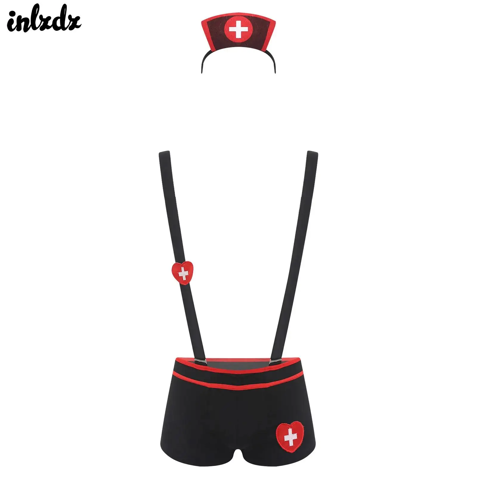 

Mens Drag Queen Naughty Doctor Nurse Sexy Cosplay Costume Sissy Crossdressing Costume Headwear Bulge Pouch Sling Boxer Shorts