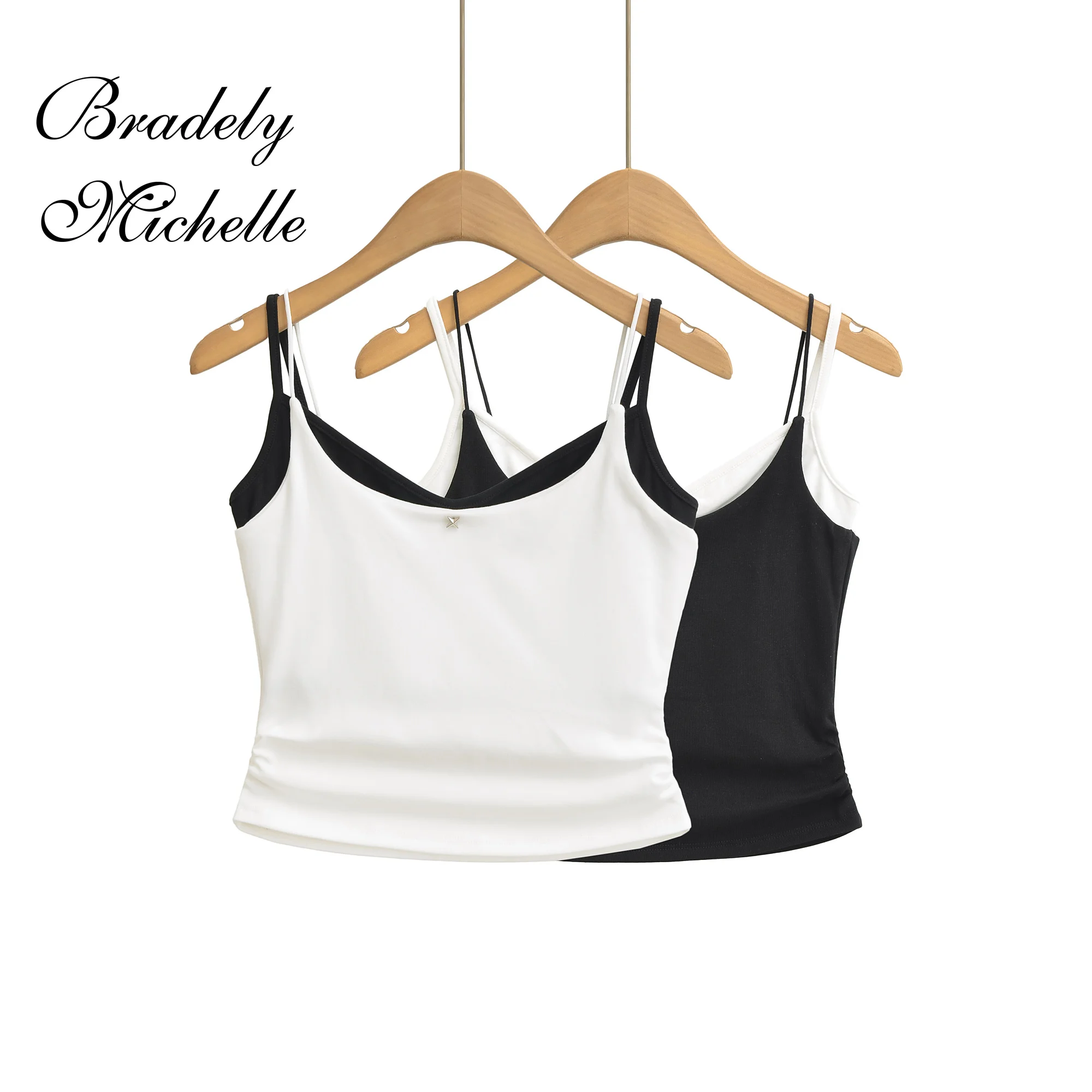 

Fake Two Piece Double-layer Contrasting Strap Crop Top Summer New Fashion Sexy Women's Crop Tops Sling Vest Camis