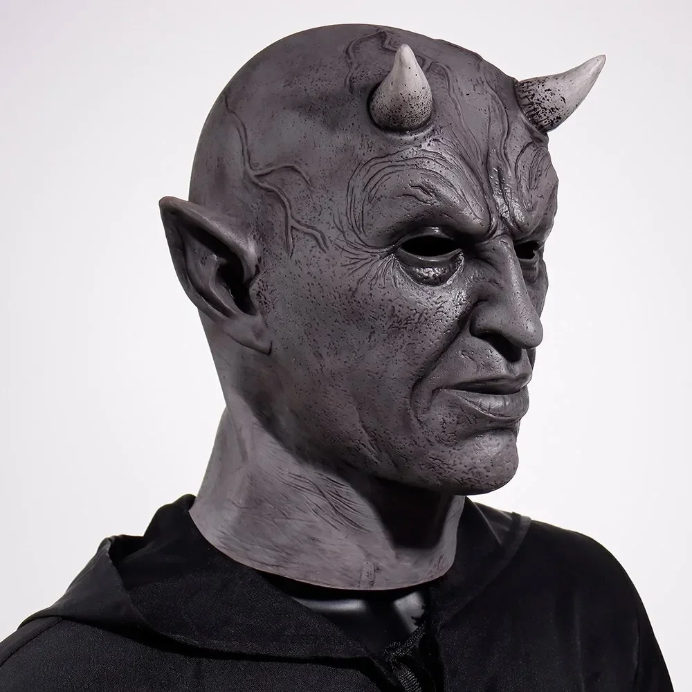 Máscara de demonio aterrador para hombres, accesorios de disfraz de Mephistopheles, casco de látex de diablo de terror, máscara de mascarada de Halloween