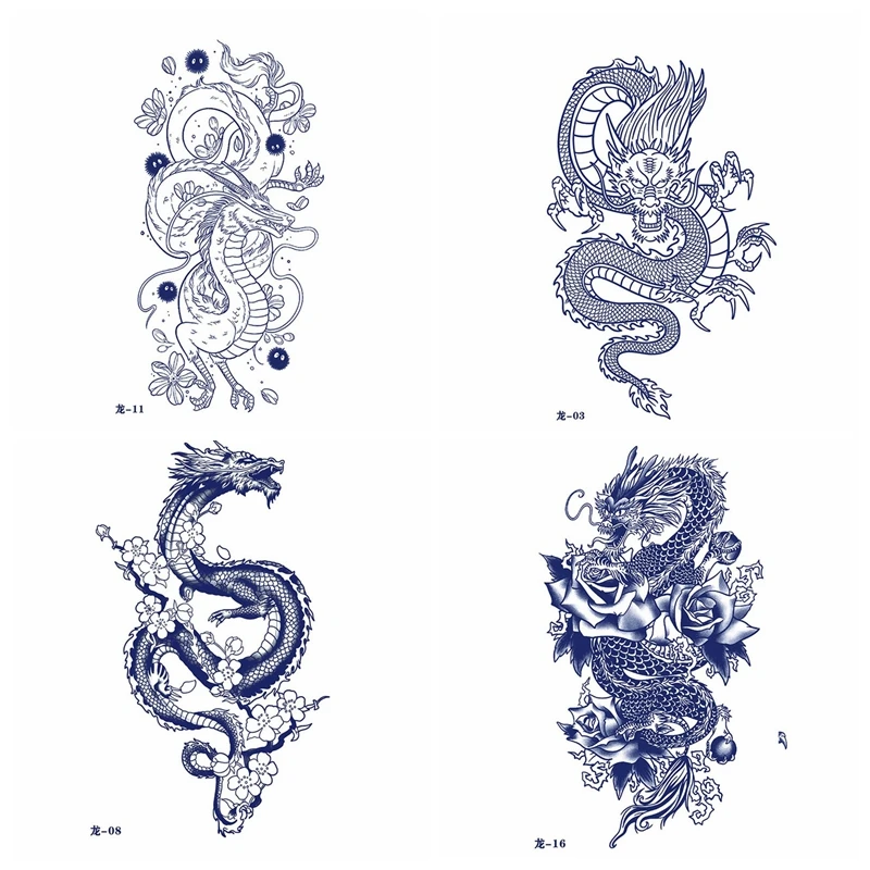 4pc Dragon Tatouage Semi Permanent Sticker Juice Art Waterproof Temporary Tattoo Totem Cool Tatuagem Masculina Fake Tattoo Hot