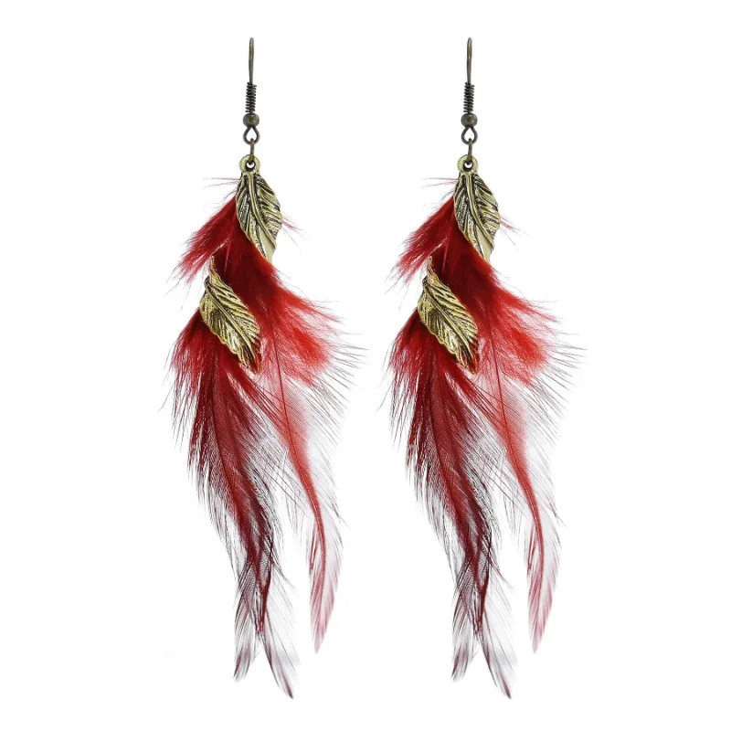 New Ethnic Style Bohemian Feather Earrings Tassels Long Retro Color Earrings for Women Jewelry
