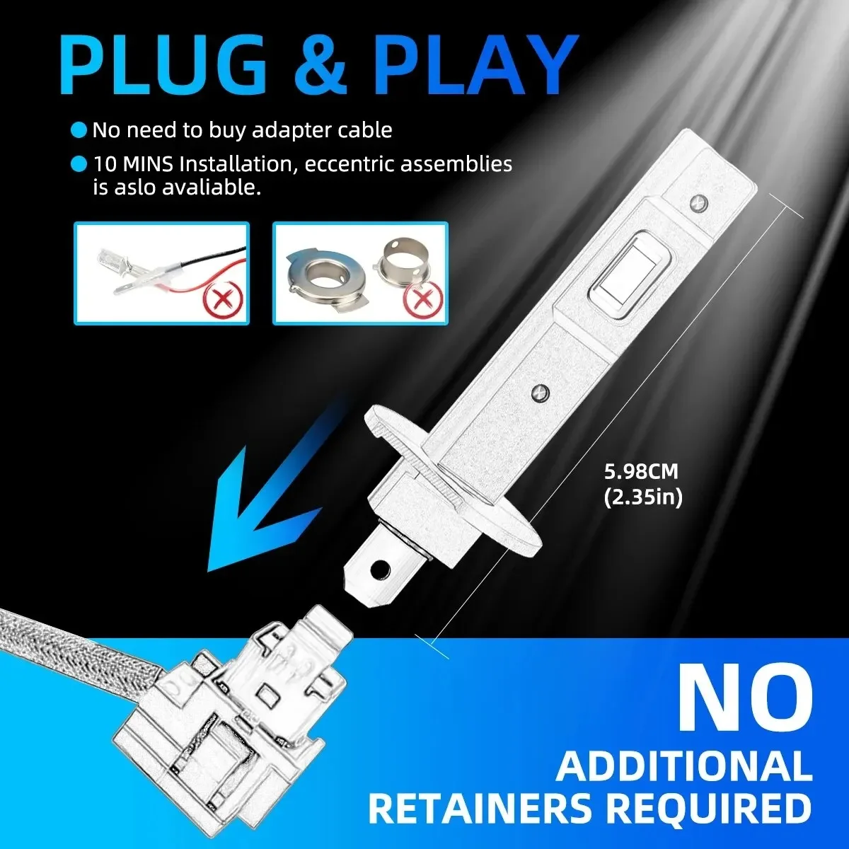 2Pcs 1:1 Car LED H3 H1 H7 Headlight Bulb 60W 20000Lm White 6500K Mini For Auto Super Bright Fog Lights Fanless Wireless 12V 24V