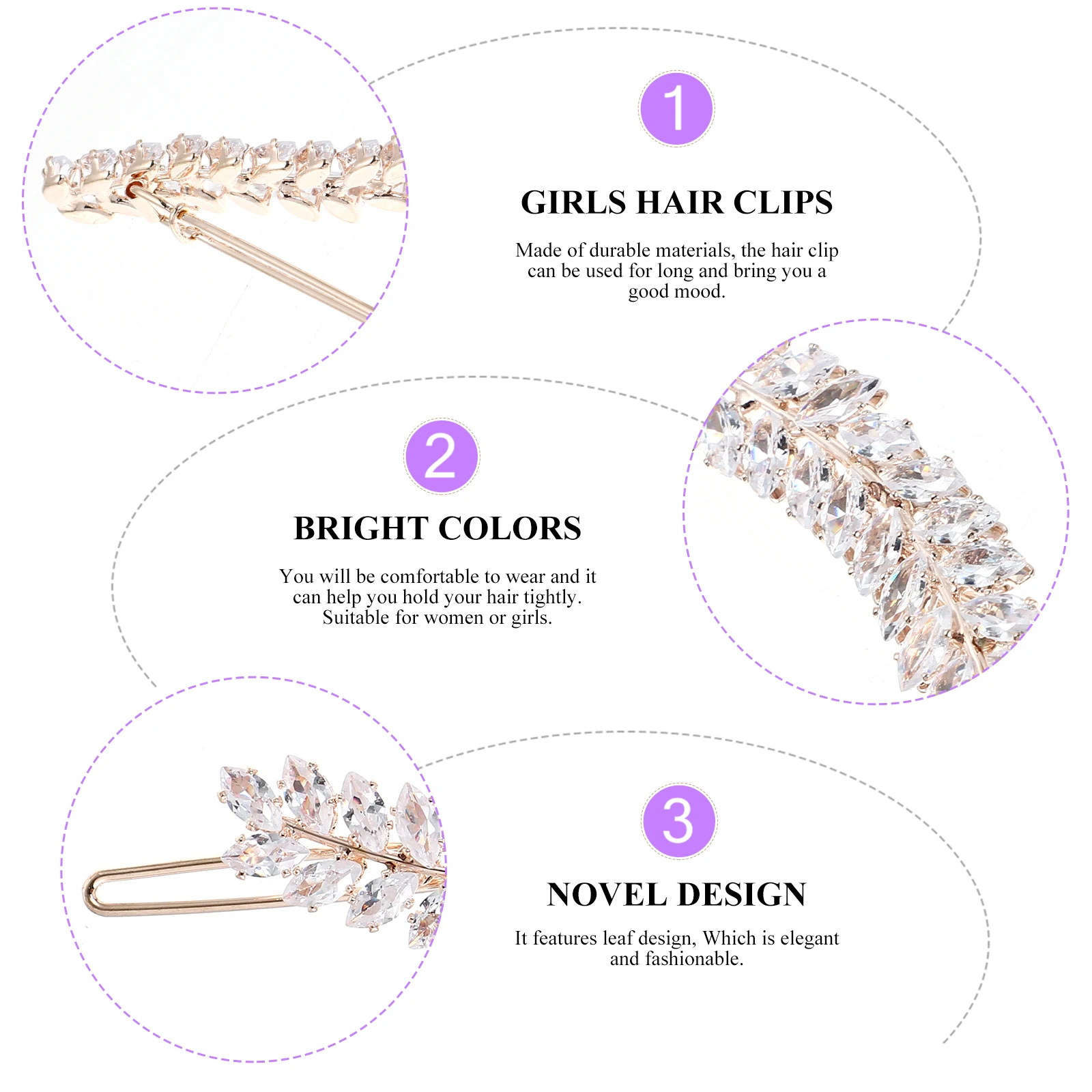 

Full Drill Hair Clip Zircon Elegant Leaf Design Hairpin Bang Clamp Stylish Wedding Accessory Lightweight Fashionable Hairpiece