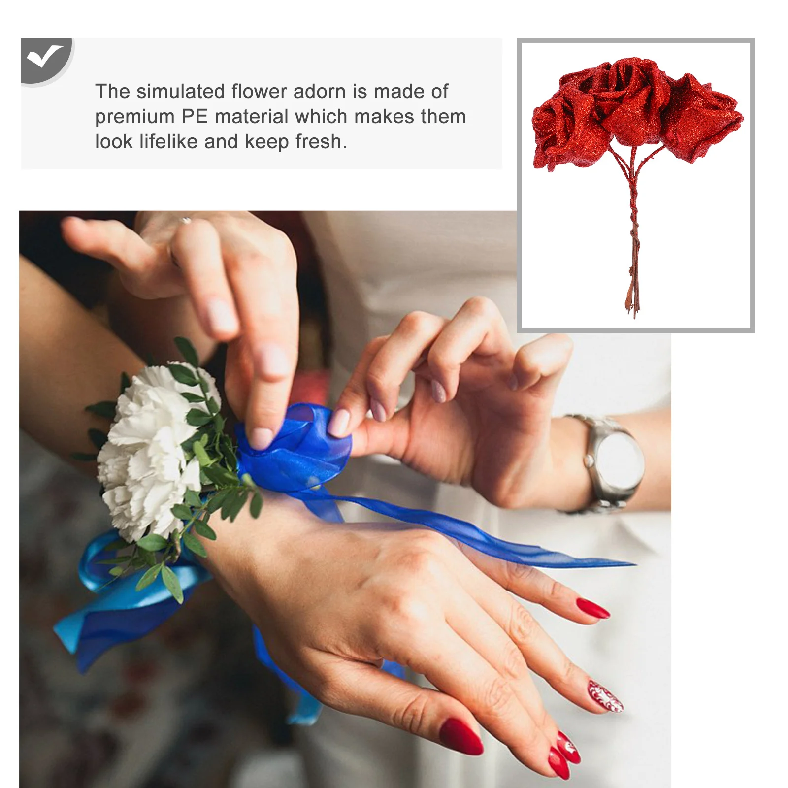 

50Pcs Crystal Rose Simulated Flower Head Artificial Wedding Flower Decor Realistic Bouquet Home Adorn Realistic Bouquet Decor