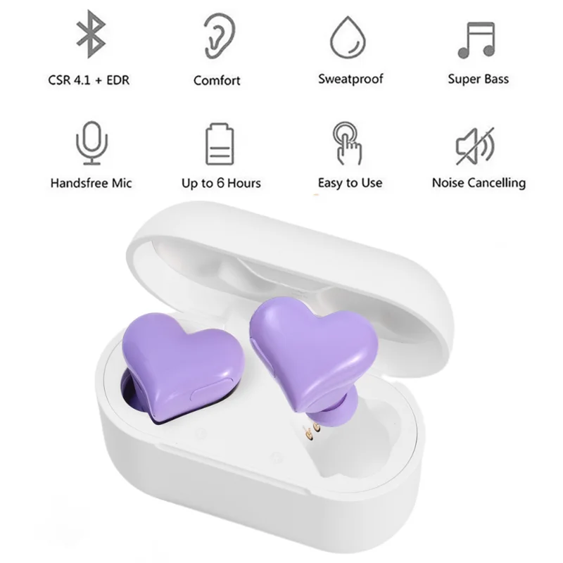 Bluetooth 5.0 Bilaterale Schattige Hart Headset Oortelefoon In-Ear Hifi Muziek Oordopjes Voor Iphone Mi Universele Japan Draadloze Headset