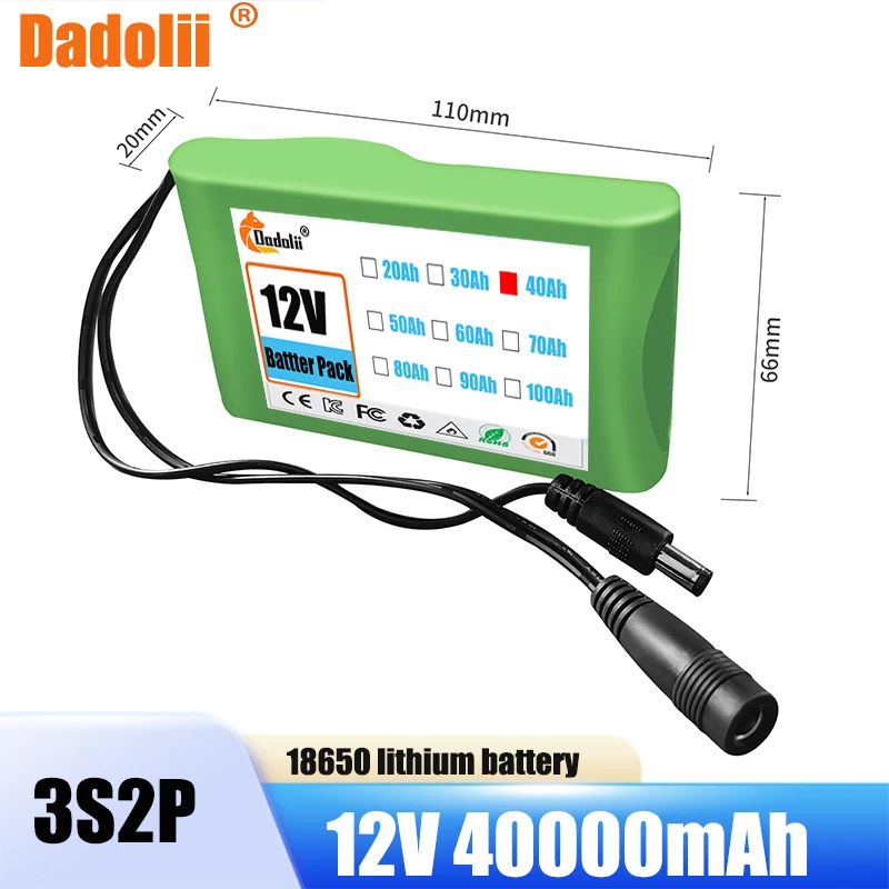 New 3S2P 12V 40000mAh Portable Super Rechargeable Lithium Ion Battery Pack Capacity DC CCTV Cam Monitor +12.6v Charger