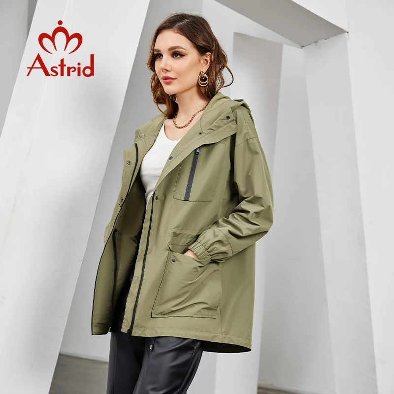 Astrid Spring Autumn New Women\'s Trench Coat Women Jacket Hooded Zipper Belt Fashion Casual Windproof Overcoat Female Outerwear