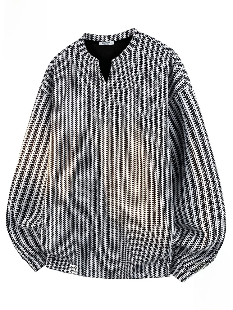 

Loose Casual Long Sve V-Ne T-irt Monkey American Stripe Pattern Autumn Wear for Men Comfortable Polyester C...