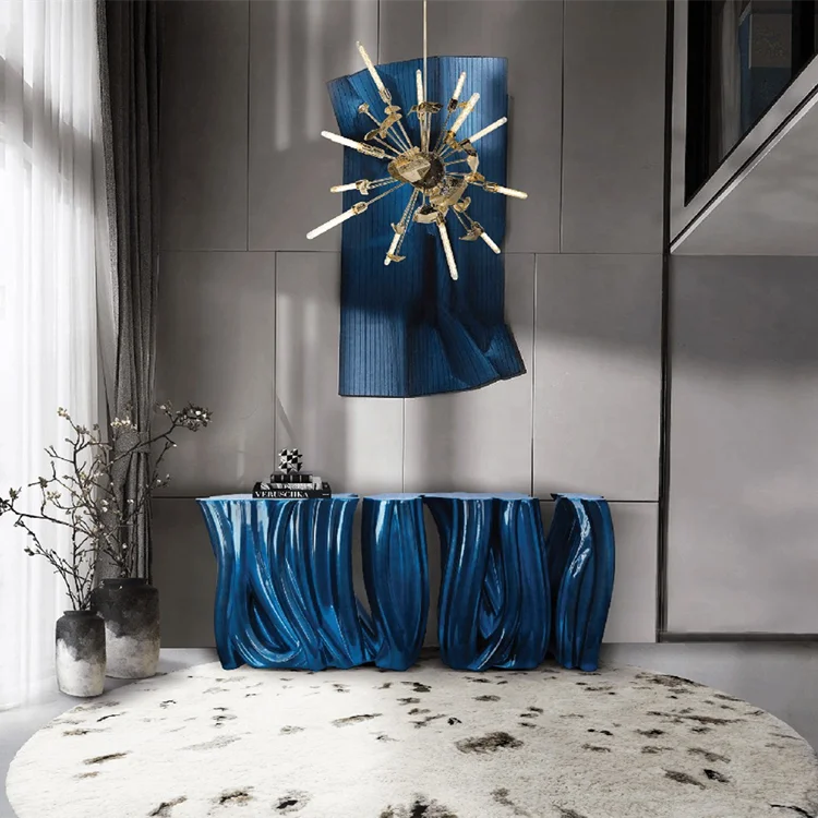 Luxury Design Monochrome Table Molded Resin High Gloss Electric Purple Translucent European Console Table