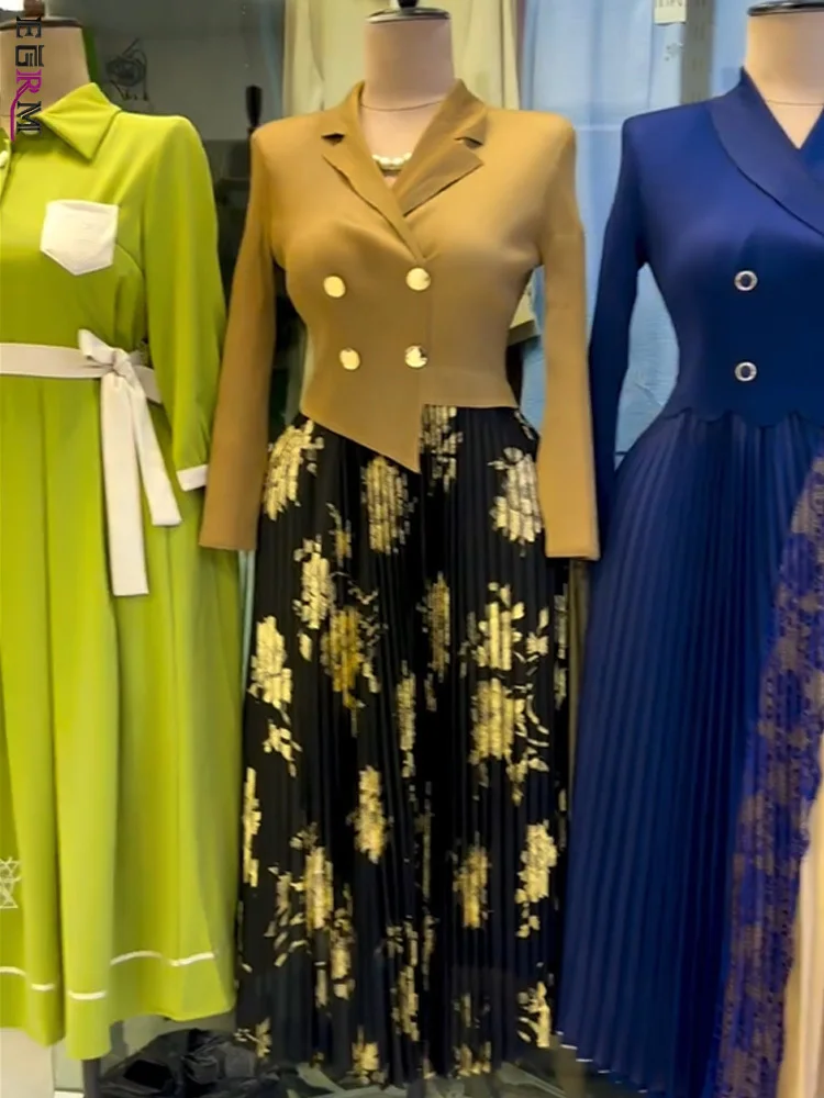 EGRM robe d'été plissée femme 2025 col de costume Chic et élégant pull chaud or imprimé robes de bal en liquidation vente 3R7152