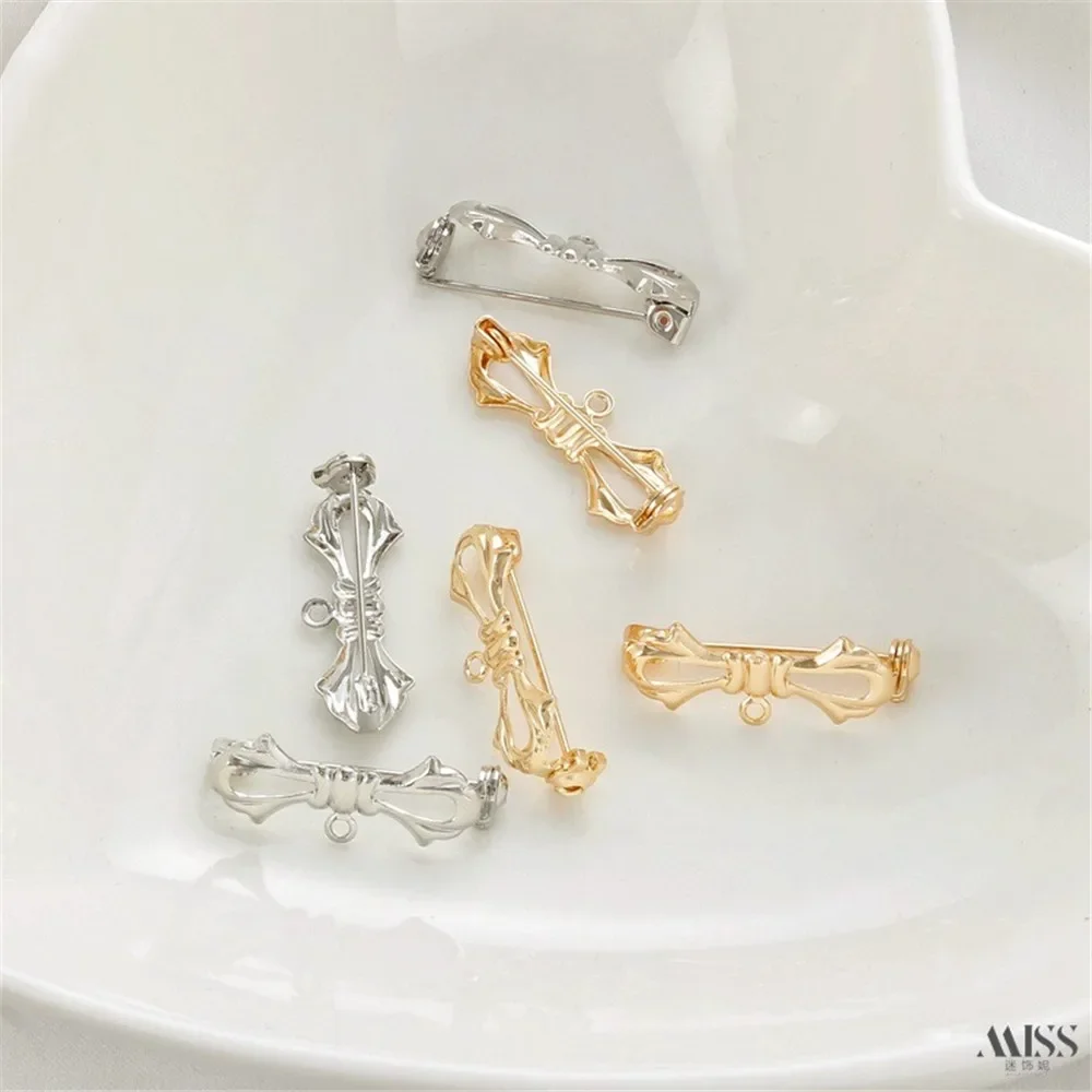 14K Gold-plated Butterfly Bow with Hanging Ring, Safety Brooch, Pin Buckle, DIY Handmade Chest Flower Accessory Material