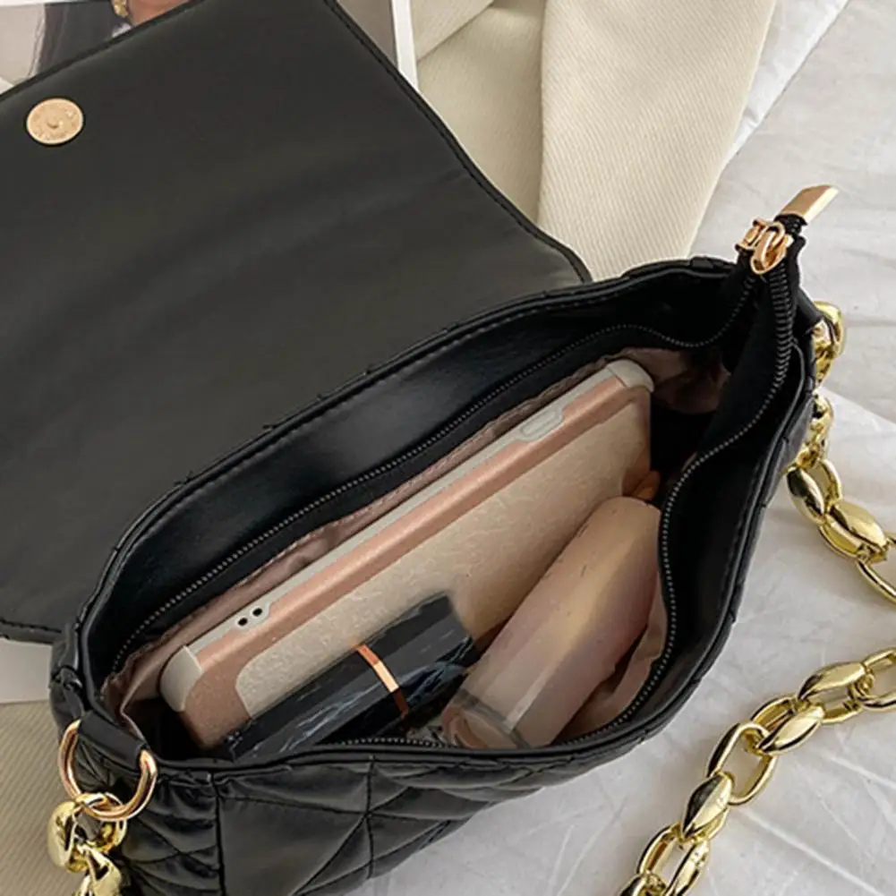 Fashion Plaid Shoulder Bag Thick Chain Handbag Bag Faux Leather Women Underarm Bags Messenger Bag сумка женская