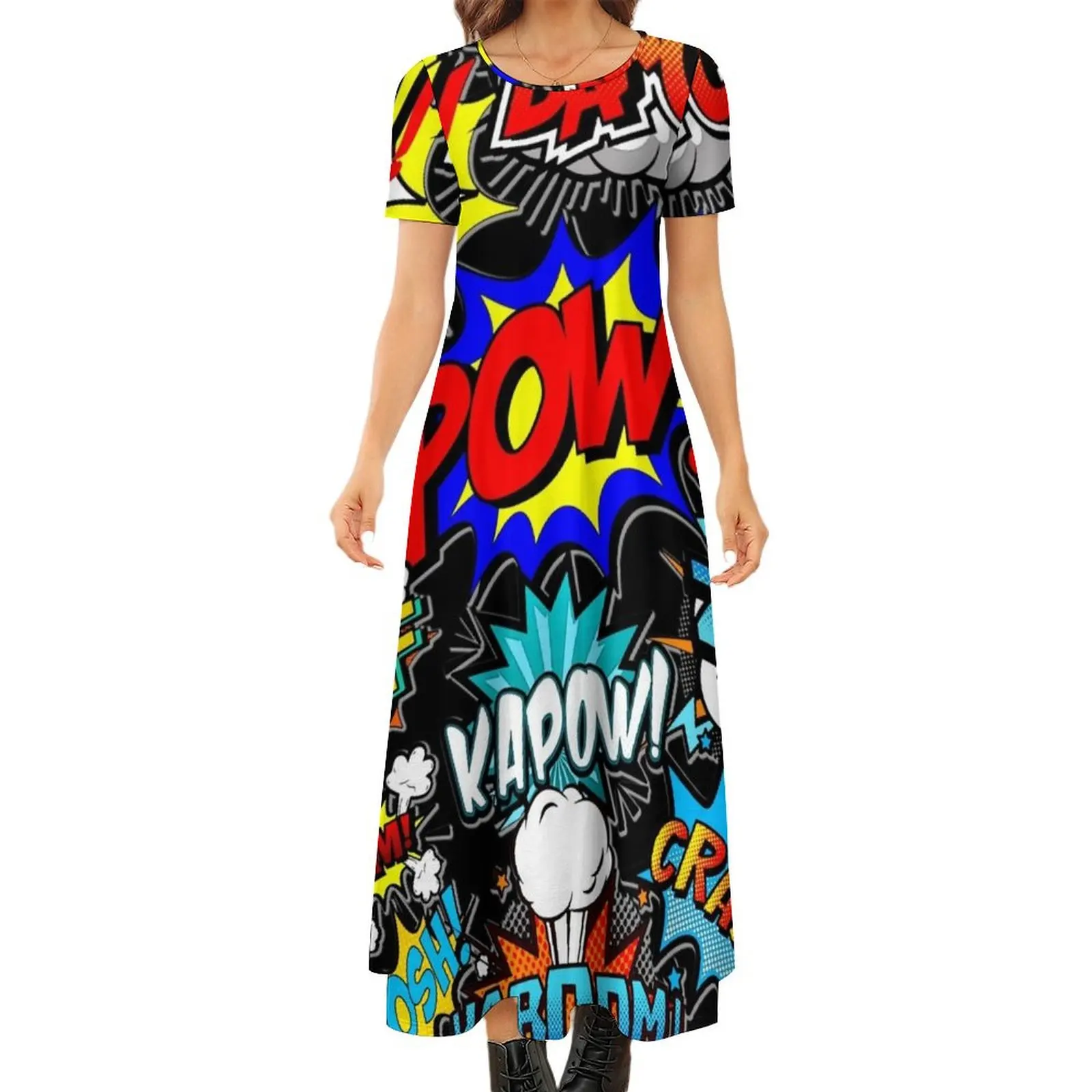 

I am a comics fan KAPOW! Round Neck Short Sleeve Dress Dresses prom dress