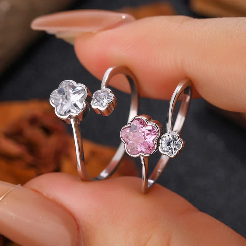 Classic Fashion Genuine S925 Silver Flower Opening Women's Exquisite and Versatile Ring 2
