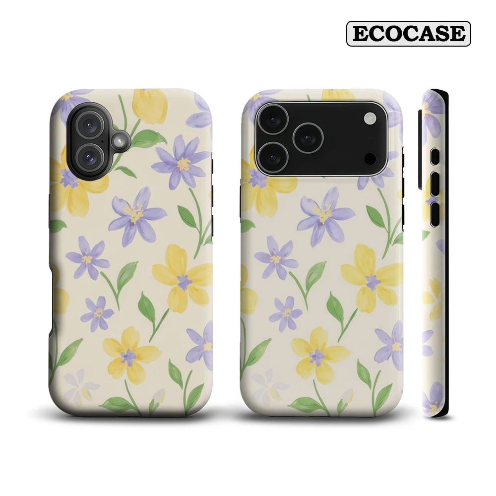 

Мягкий чехол для телефона с цветочным принтом желтого и лавандового цвета для iPhone 17 16, 15, 14, 13, 12 Pro Max Plus, двухслойная задняя крышка