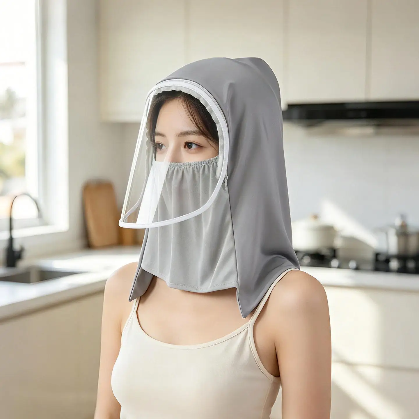 Thin Autumn Kitchen Hat Women's Style Ice Silk Face Mask Cooking Protection Cap Oil Proof Splash Proof Lightweight Headwear