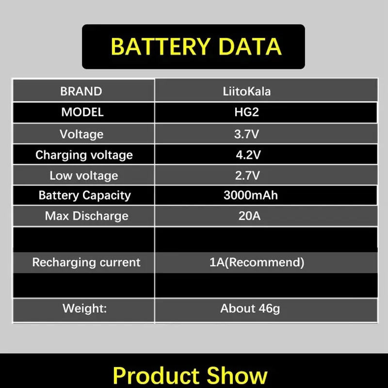 LiitoKala Original HG2 18650 3000mAh battery 18650HG2 3.6V discharge 20A dedicated For hg2 Power Rechargeable battery