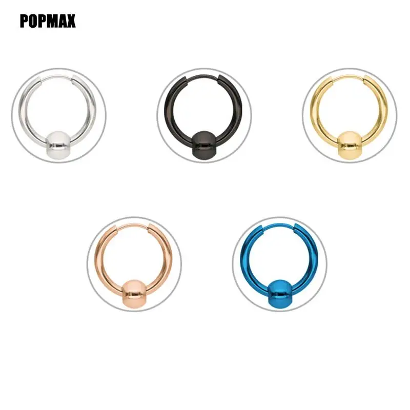 POPMAX 1 Pair Stainless Steel Hoop Earrings for Men Women Small Circle Metal Ball Anti-allergic Ear Buckle Rock Hip Hop Jewelry