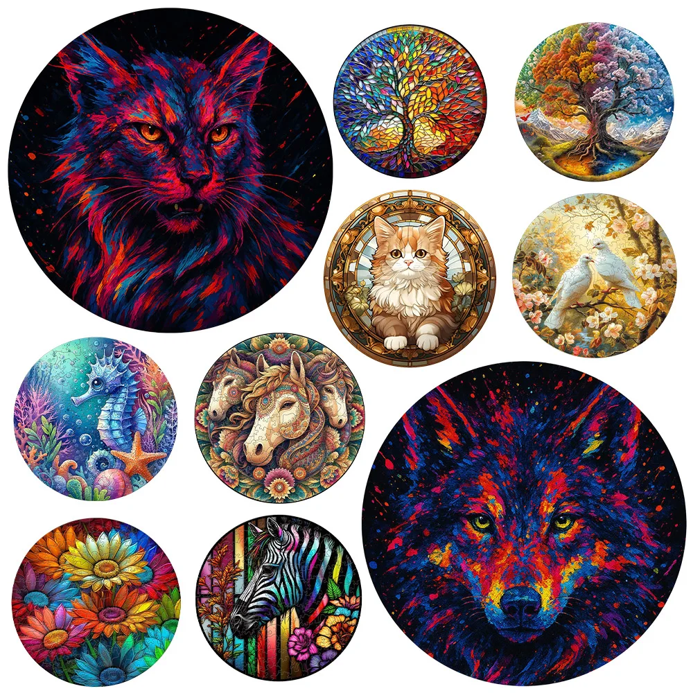 

Artistic style jigsaw puzzle wooden oil painting multi-color animal hippocampus scenery educational children's brain power wood