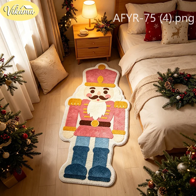 VIKAMA Christmas Nutcracker Soldier Shaped Rug Fluffy Tufted Non Slip Floor Mat for Kids Room Nursery Holiday Home Decor
